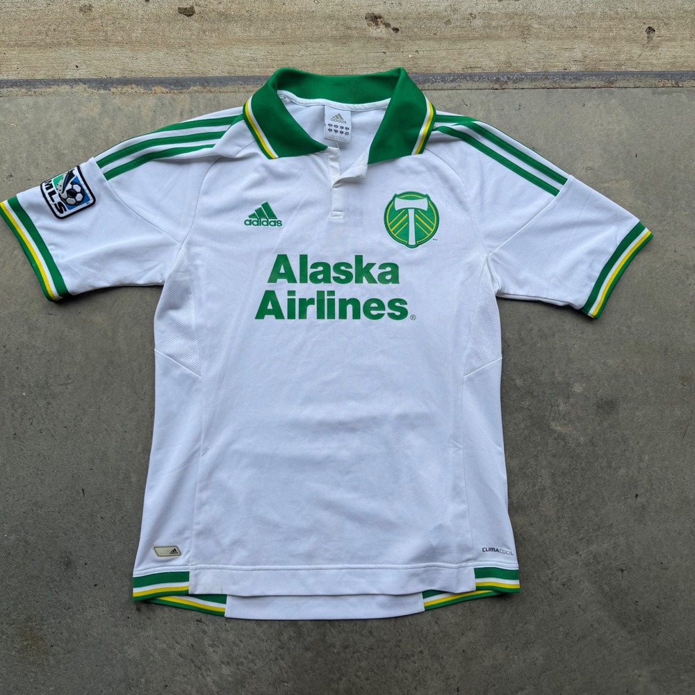 Adidas Portland Timbers MLS Soccer Jersey Alaska Airlines White Green Men Medium